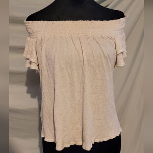 Cha Cha Vente Cream Heather Off-Shoulder Flowy Blouse, Small